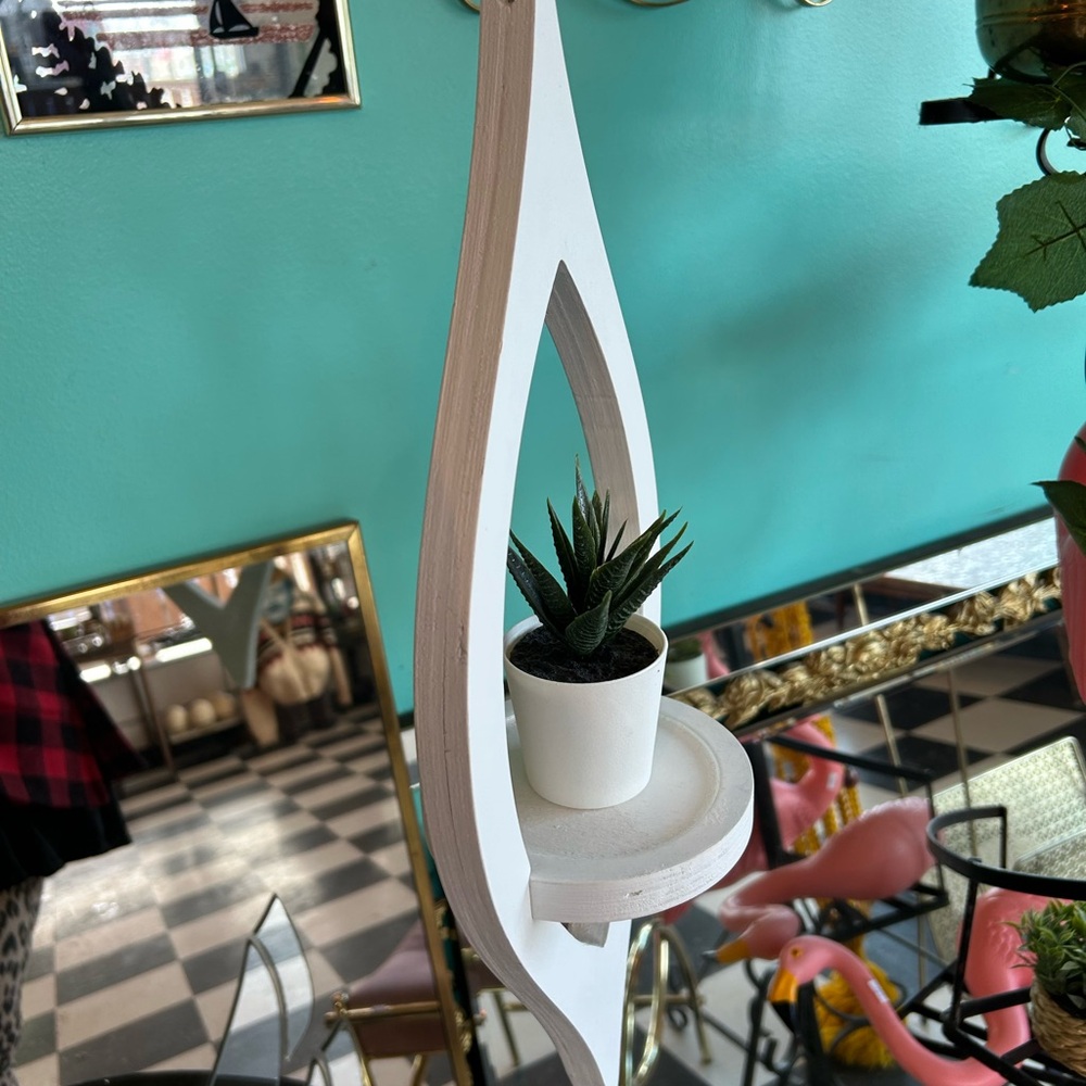 Handmade wood plant hanger vintage atomic retro vertical eye shape boho white - Picture 7 of 8
